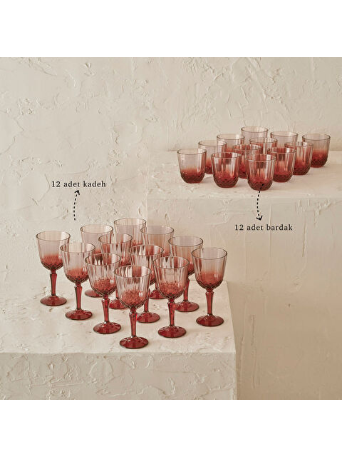 Bella Maison Colore Kesme Bardak-Kadeh Seti 24'lü Gülkurusu - S000277874-20028