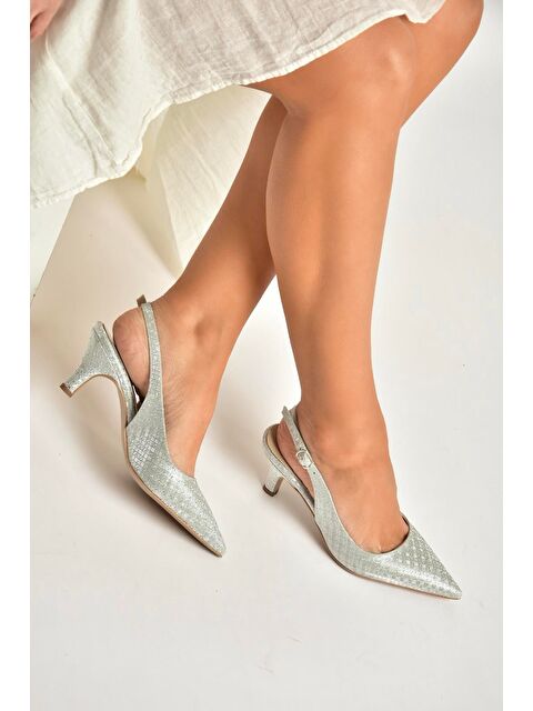 Fox Shoes Gümüş Kadın Topuklu Ayakkabı Y572471514 - S000531895-18105