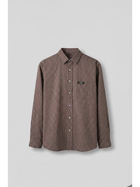 Abluka Online Erkek Relaxed Fit %100 Pamuk Uzun Kollu Kareli Gömlek Kahverengi - S000509358-19413