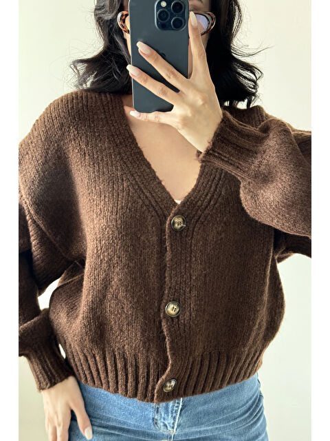 eka Kadın Kahve V Yaka Hırka 2432 - S000458063-19413