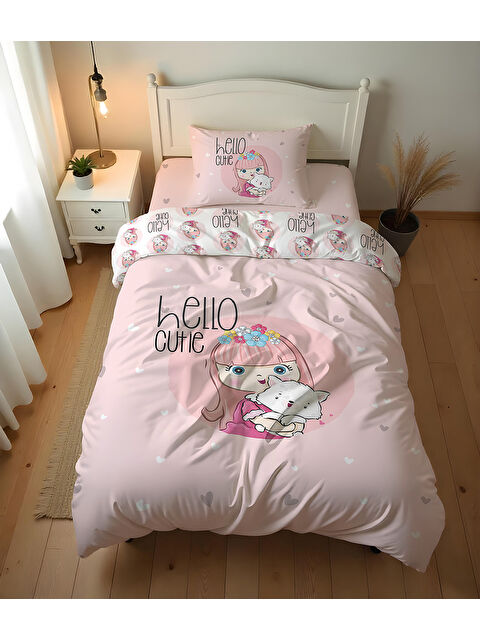 Evmila Kız Desenli Çarşafsız 2'li Takım Baskılı Tek Kişilik Nevresim Takımı 160x220 cm - S000435250-23173