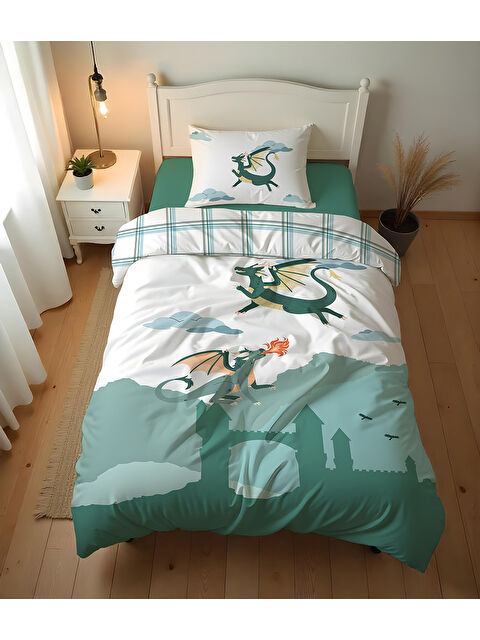 Evmila Dragon Desenli Çarşafsız 2'li Takım Baskılı Tek Kişilik Nevresim Takımı 160x220 cm - S000435251-23173