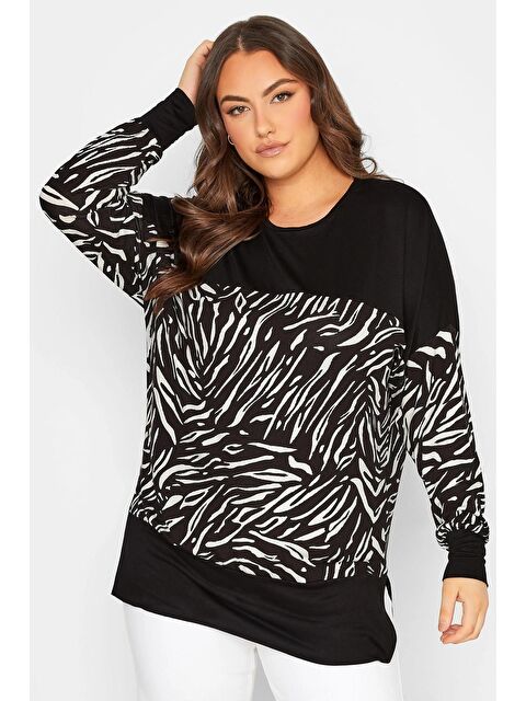Stil Diva Büyük Beden Zebra Desenli Esnek Kumaş Uzun Bluz 301529 - S000072975-37424