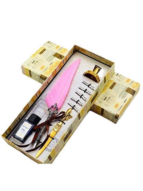 Gen-Of Taçlı Orjinal Tüylü Divit - Kaligrafi Kalem Seti Hediyelik Özel Kutulu Toz Pembe 712-14 - S000277910-20024