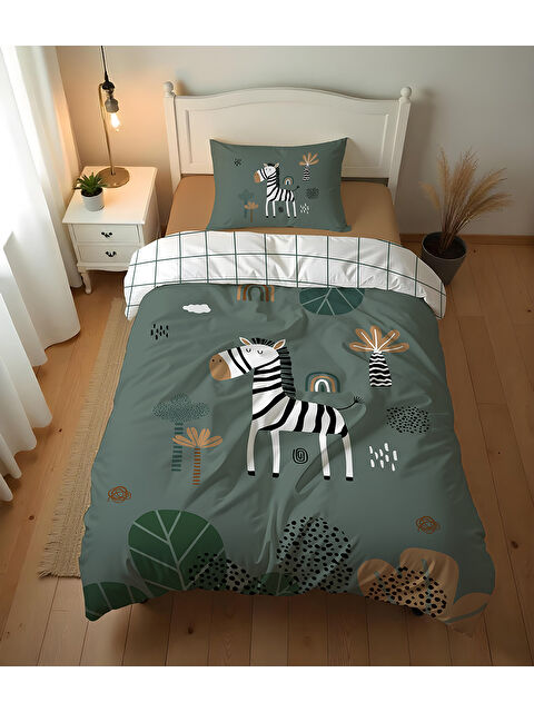 Evmila Zebra Desenli Çarşafsız 2'li Takım Baskılı Tek Kişilik Nevresim Takımı 160x220 cm - S000435255-23173