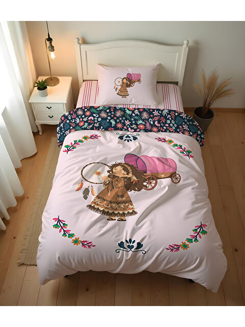 Evmila Kız Desenli Çarşafsız 2'li Takım Baskılı Tek Kişilik Nevresim Takımı 160x220 cm - S000435259-23173