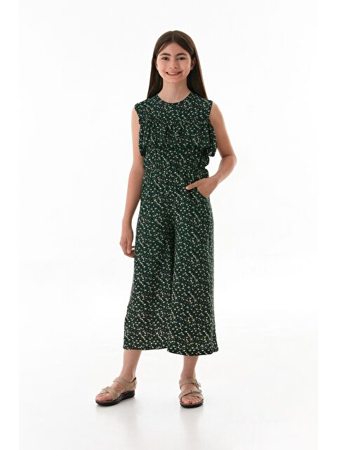 Fullamoda Çiçekli Beli Lastikli Cepli Kız Çocuk Tulum - S000384675-18194