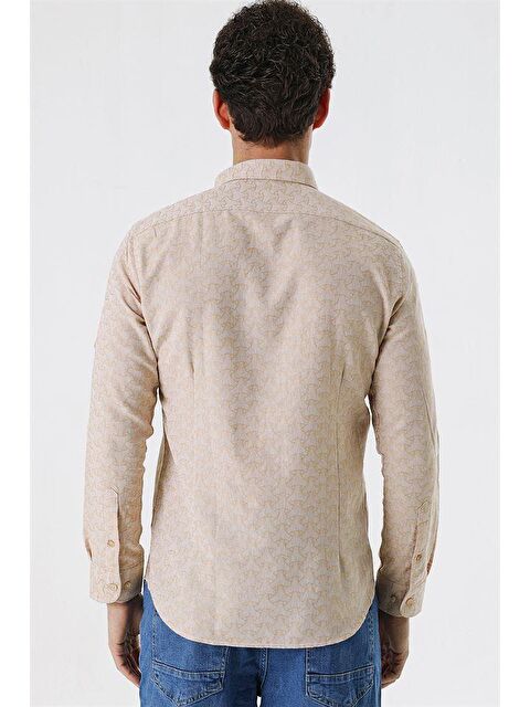 İMZA Bej Kısalabilir Kollu Desenli  %100 Pamuk Casual Slim Fit Gömlek 1004230181 - S000348075-19928