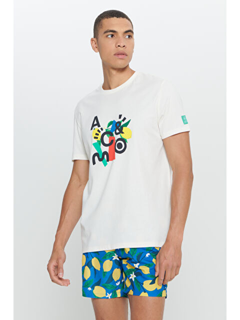 AC&Co / Altınyıldız Classics Erkek Beyaz Standart Fit Normal Kesim %100 Pamuk Baskılı Bisiklet Yaka Tişört - S000394533-20063