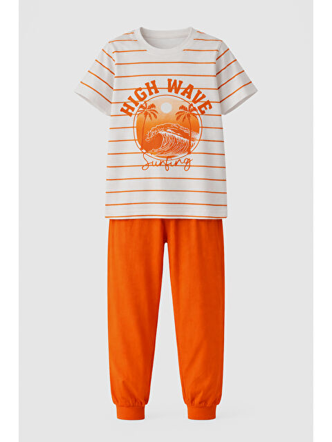 Remsa Erkek Çocuk Pamuk Penye Pijama Takımı 4277 Turuncu