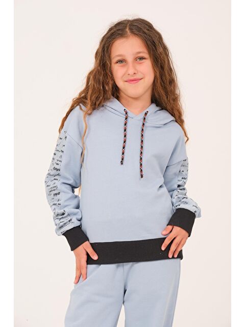 JAZZİEE Genç Kız Çocuk Yazı Baskılı Kapüşonlu Sweatshirt - Bebek Mavisi - S000367319-3642