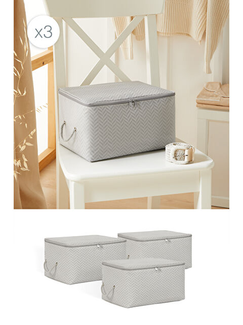 Ocean Home Textile 3'lü Küçük Boy Gri Balıksırtı Hurç Set 30 x 22 x 18 cm - S000406847-20600