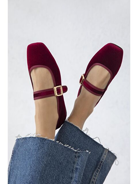 Straswans Carlisa Kadın Kemer Detay Kadife Babet Bordo - S000513160-19951