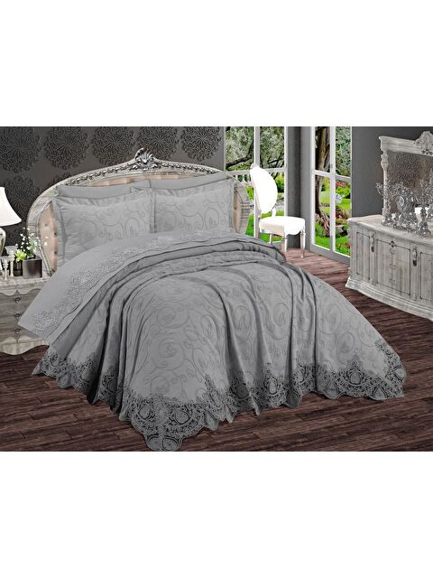 Çeyiz Diyarı Boğaziçi 6 Parça Şönil Nakışlı Pike Takımı Gri - S000495725-20600