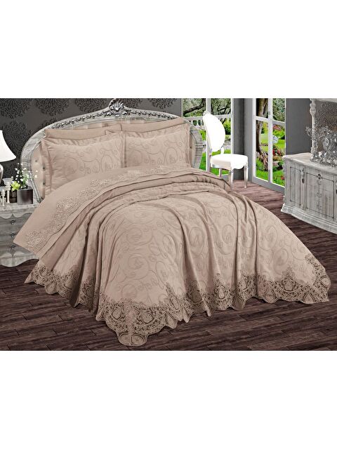 Çeyiz Diyarı Boğaziçi 6 Parça Şönil Nakışlı Pike Takımı Bej - S000495726-19928