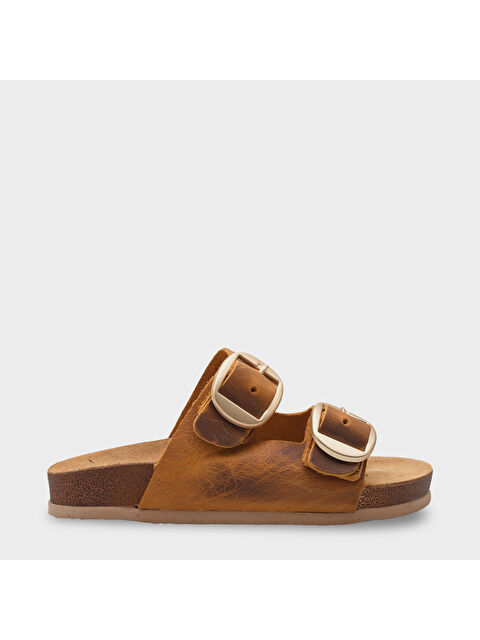 Capone Outfitters Cathie İki Büyük Tokalı Anatomik Mantar Tabanlı Deri Terlik - S000514278-14955