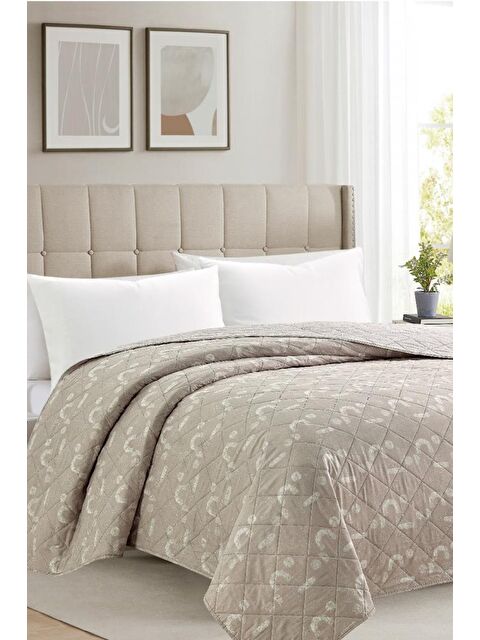 Çeyiz Diyarı Sakura Elyaf Dolgulu Çift Taraflı Çift Kişilik 200x220 cm Kırlentsiz Tek Pike Bej - S000495729-19928