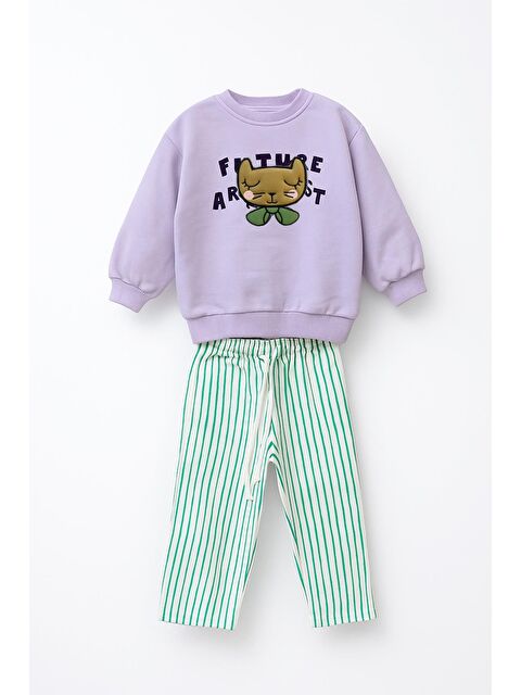 Monila Kız Çocuk Aplike Detaylı 3 İplik Pamuklu Kumaş Alt Üst Takım - S000515916-17878