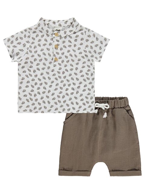 Civil Baby Müslin Yaprak Empirme 6-18 Ay Takım - Kahverengi 6-9 Ay - S000526764-28102