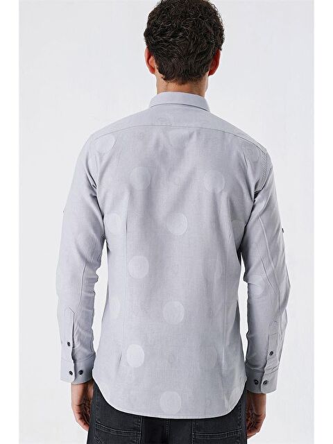 İMZA Açık Gri Kısalabilir Kollu Desenli  %100 Pamuk Casual Slim Fit Gömlek 1004230183 - S000348073-17308