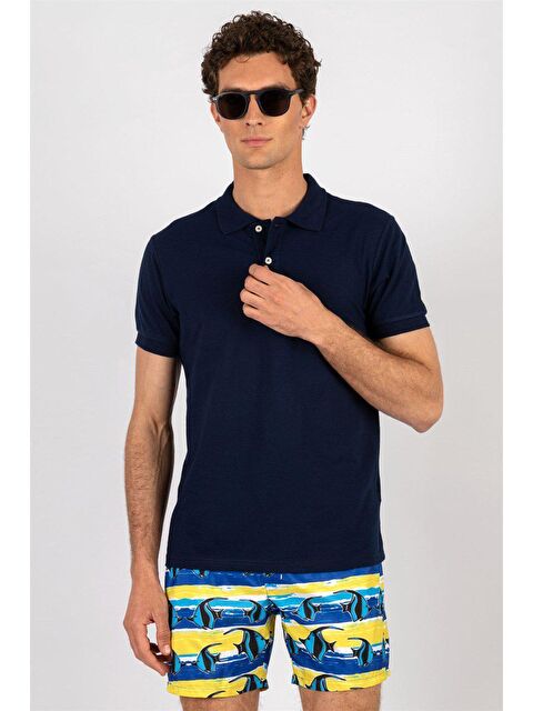 TUDORS Erkek Standart Fit Hızlı Kuruyan Desenli Mayo Deniz Şortu