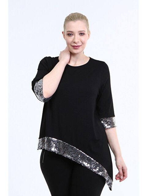 Mylinemoda Asimetrik Payetli Penye Bluz - S000239571-19351