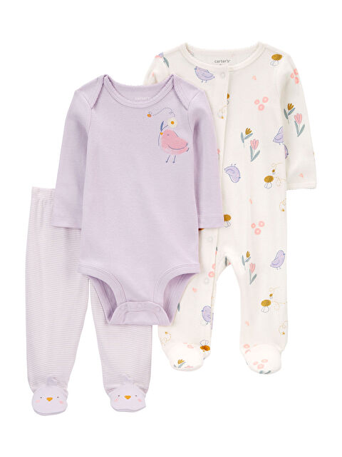 Carter's Kız Bebek Tulum Body Pantolon Set 3'lü Paket - S000388472-23173