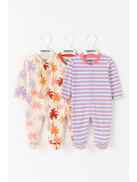 Toontoykids Unisex Çok Desenli 3 Lü Patikli Tulum