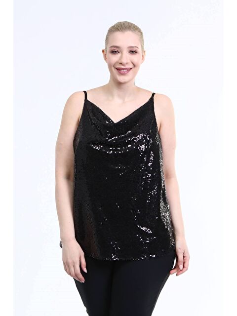 Mylinemoda Astarlı Degaje Yaka Payetli Bluz - S000239550-19351