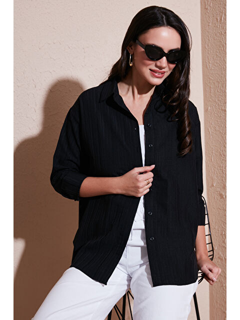 Lela Regular Fit Uzun Kollu Dokulu Kadın Gömlek 6772799 - S000348246-19351