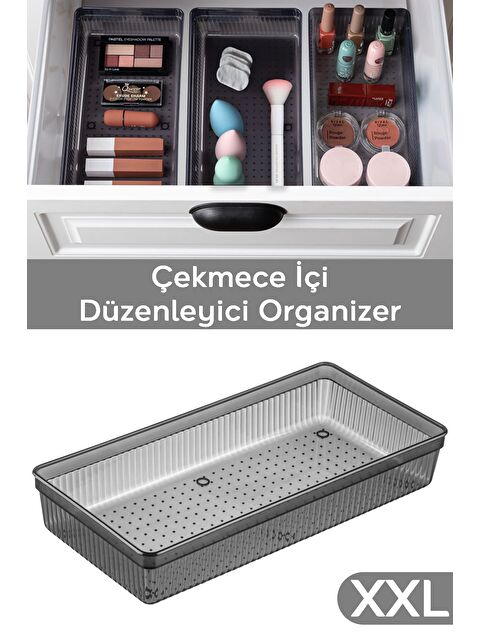 Meleni Home Modüler Çekmece İçi Düzenleyici Banyo Makyaj Takı Organizer Ofis Düzenleyici 30 5 x 15 cm Antrasit - S000385553-29666