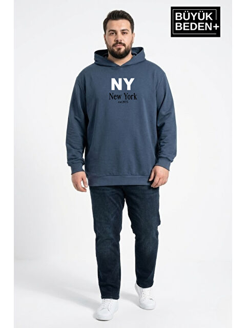 Süperlife Erkek Büyük Beden İnce Kapüşonlu NY Newyork Baskılı İnce Sweatshirt SPR26BSW957-15 - S000505553-19393