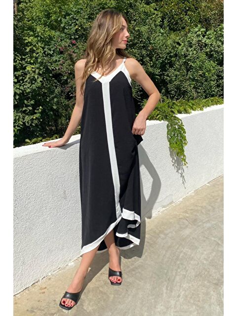 Madmext Siyah V Yaka Askılı Uzun Kadın Elbise Mg2165 - S000242967-19351