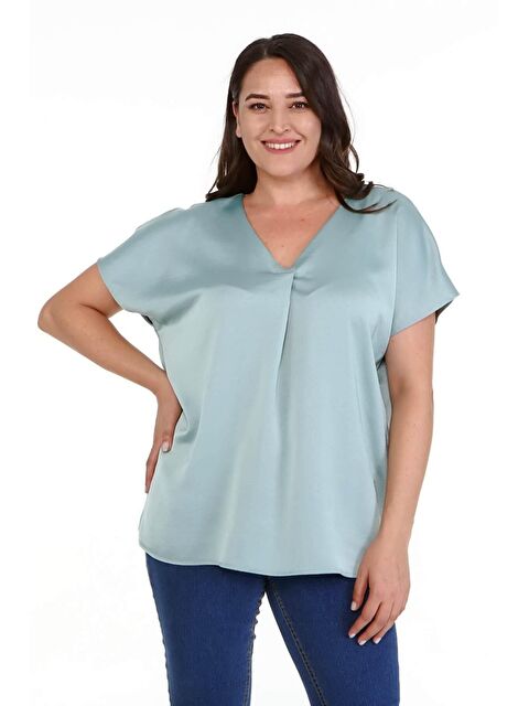 Mylinemoda V Yaka Saten Bluz - S000239520-1180