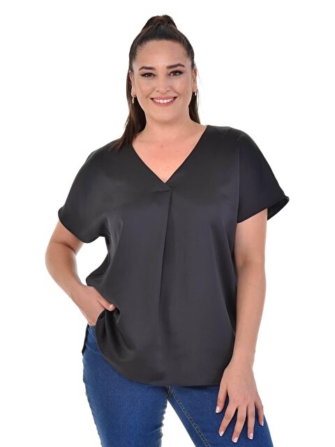 Mylinemoda V Yaka Saten Bluz - S000239538-19351