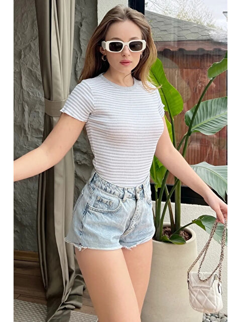 SHADE Kadın Çizgili Kaşkorse Bluz - S000377401-37276