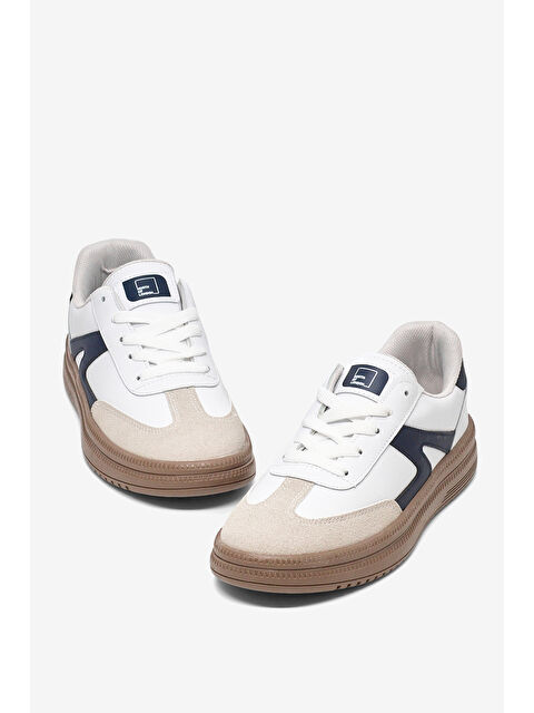 TONNY BLACK Kadın Beyaz Lacivert Rahat Kalıp Kauçuk Taban Bağcıklı Sneaker