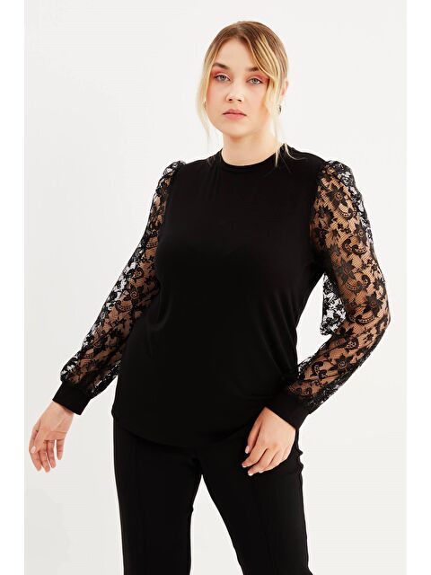 Mylinemoda Kolları Dantelli Yuvarlak Yakalı Örme Bluz - S000239558-19351