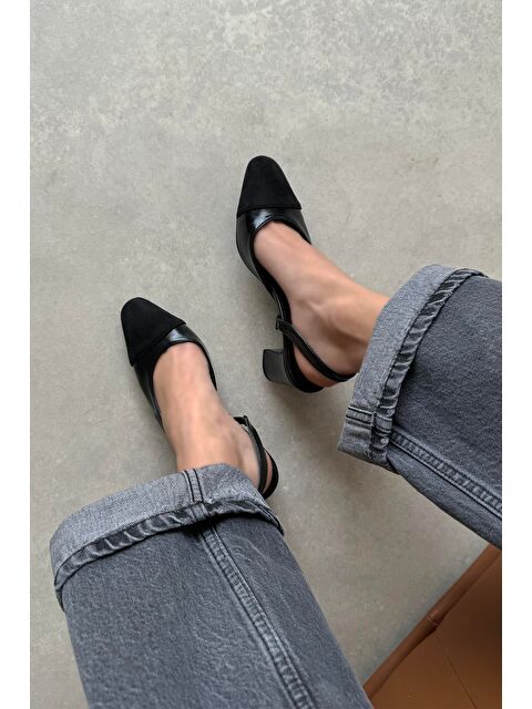 Straswans Paris Kadın Kırışık Deri Topuklu Ayakkabı Siyah