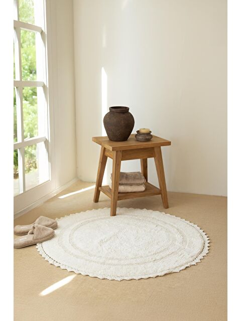 İrya Olea Yuvarlak Banyo Paspası %100 Pamuk 100x100 cm Ekru - S000502874-19965