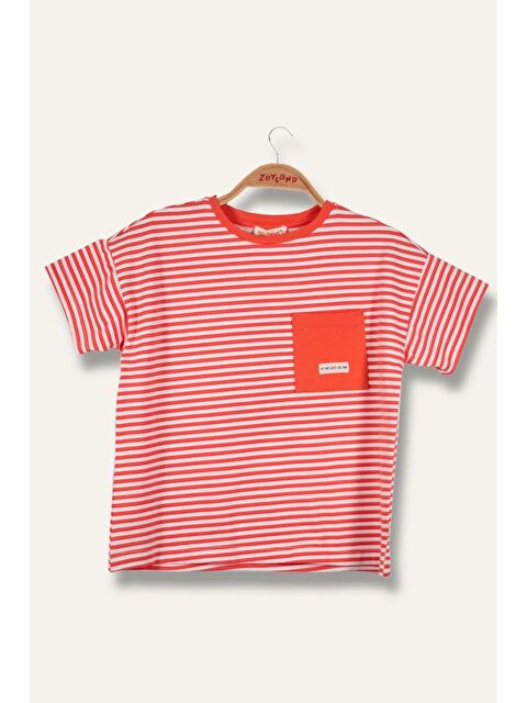 ZEYLAND Erkek Çocuk Çizgili Çepli T-Shirt - Coral Çizgili - S000362969-20048