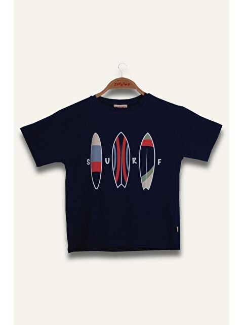 ZEYLAND Erkek Çoçuk Sörf Baskılı T-Shirt - Lacivert - S000362973-21164