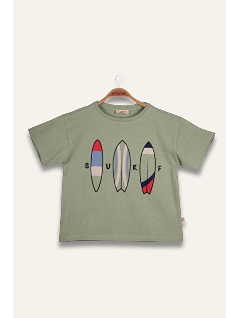 ZEYLAND Erkek Çoçuk Sörf Baskılı T-Shirt - Yeşil - S000362976-18194