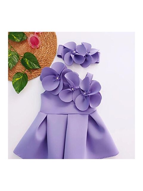 Magu Kız Çocuk Beyaz Dalgıç Kumaş Çiçekli Bandalı Elbise - S000378460-20042