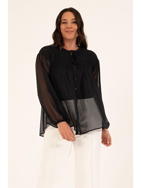 Mylinemoda Gipe Detaylı Şifon Bluz - S000239536-19351