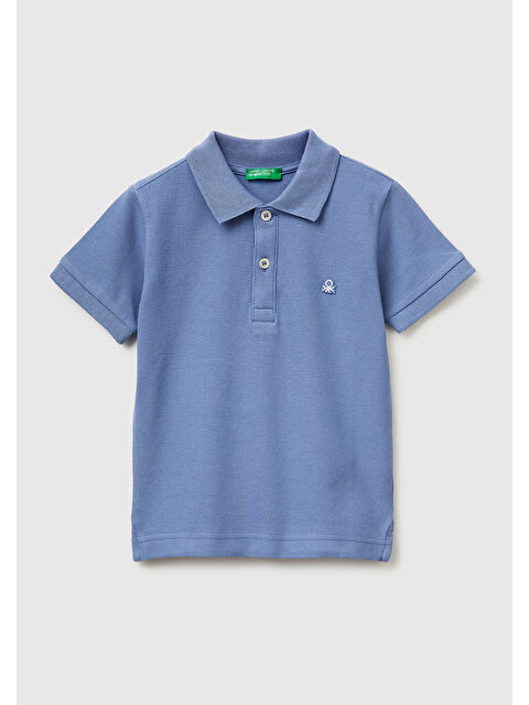 United Colors Of Benetton Erkek Çocuk Havacı Mavi Logolu Pike Polo T-Shirt