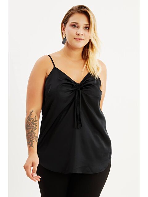 Mylinemoda Saten İp Askılı Büzgülü Bluz - S000239530-19351