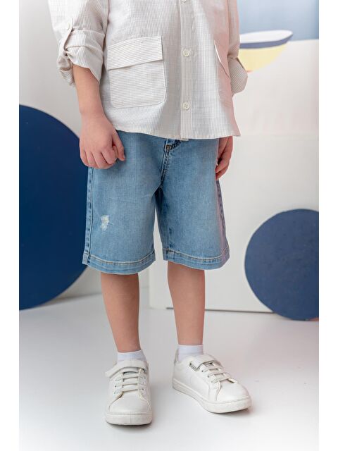 ZEYLAND Erkek Çocuk Denım Beli Lastikli Şort - İndigo - S000362986-23093