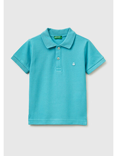 United Colors Of Benetton Erkek Çocuk Açık Mavi Logolu Pike Polo T-Shirt