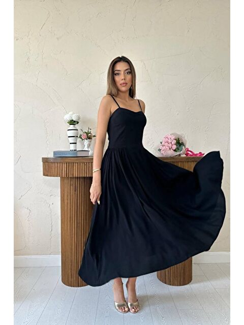 Jane's Siyah Göğüs Kuplu Uzun Büzgülü Elbise - S000529205-19351